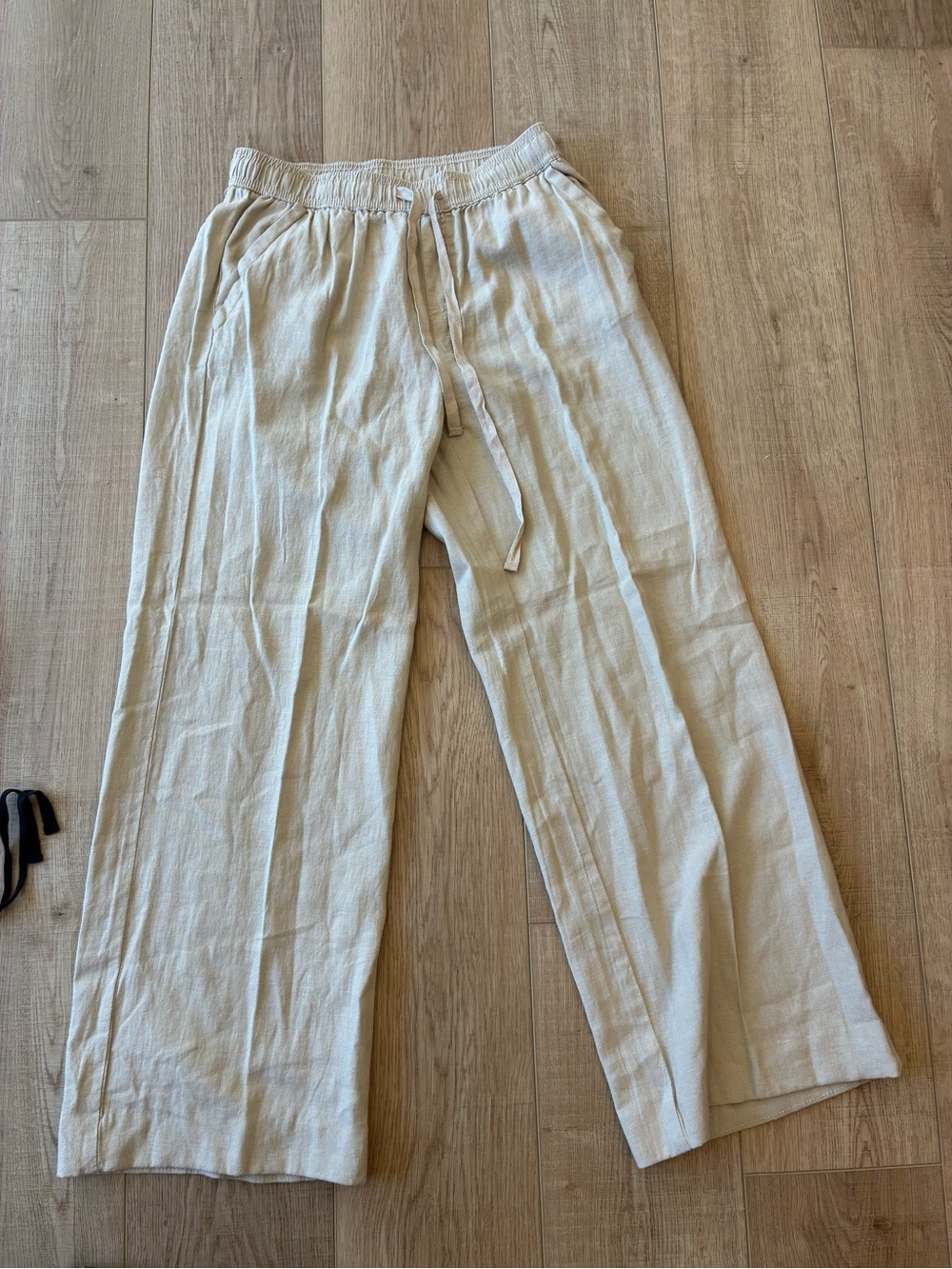 Briggs khaki wide leg pull on linen blend pants minimalist pockets drawstring m